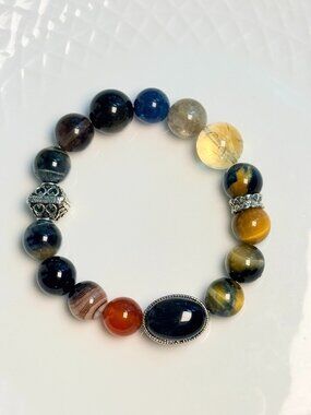Unisex Blue Tiger Eye Mixed Stone Bracelet